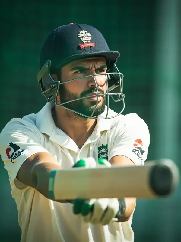 Editorial portrait of an Indian cricket batsman at golden hour