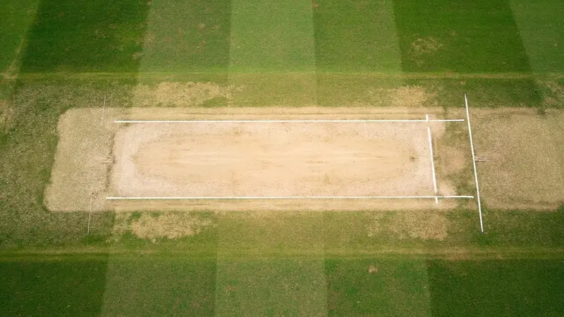 Annotated cricket pitch map with field placements in amber